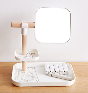 Desktop Cosmetics Storage Box With Mirror Dressing Table Finishing Rack