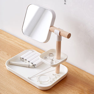 Desktop Cosmetics Storage Box With Mirror Dressing Table Finishing Rack