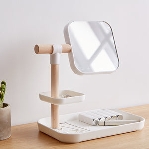 Desktop Cosmetics Storage Box With Mirror Dressing Table Finishing Rack