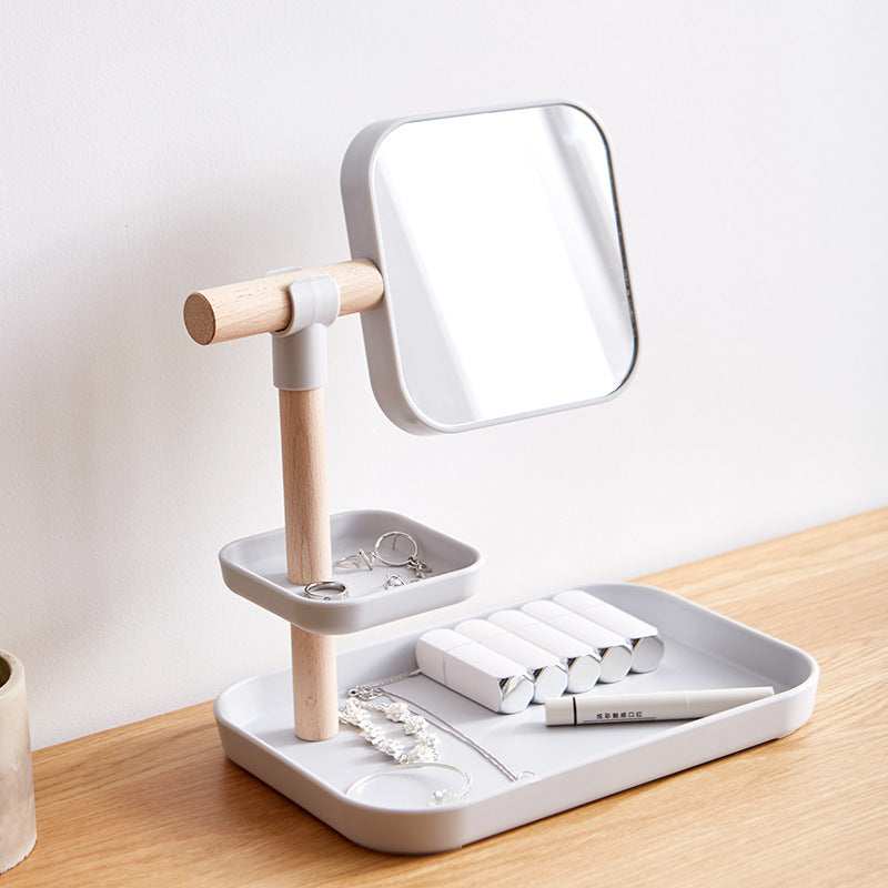 Desktop Cosmetics Storage Box With Mirror Dressing Table Finishing Rack