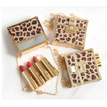 Fashion Small Sachet Mousse Lipstick Leopard Print Chain With Small Round Mirror Set